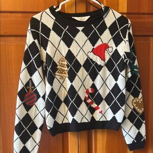 Festive Black and White Argyle Sweater girls